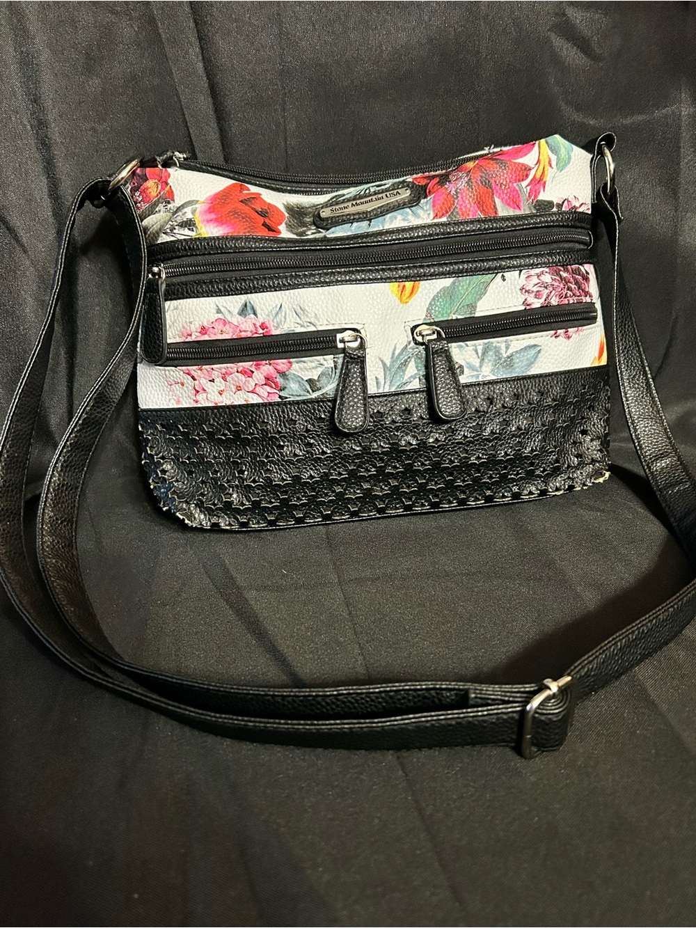 Stone Mountain Floral Crossbody Bag with Black Trim